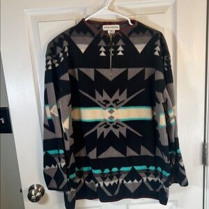 Evan-Picone Black and Gray Geometric Zip-Up pullover